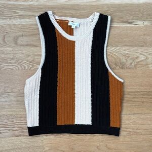 A.L.C.. Women's Striped, Cropped Knit Tank Top - Black, White, Brown- Large